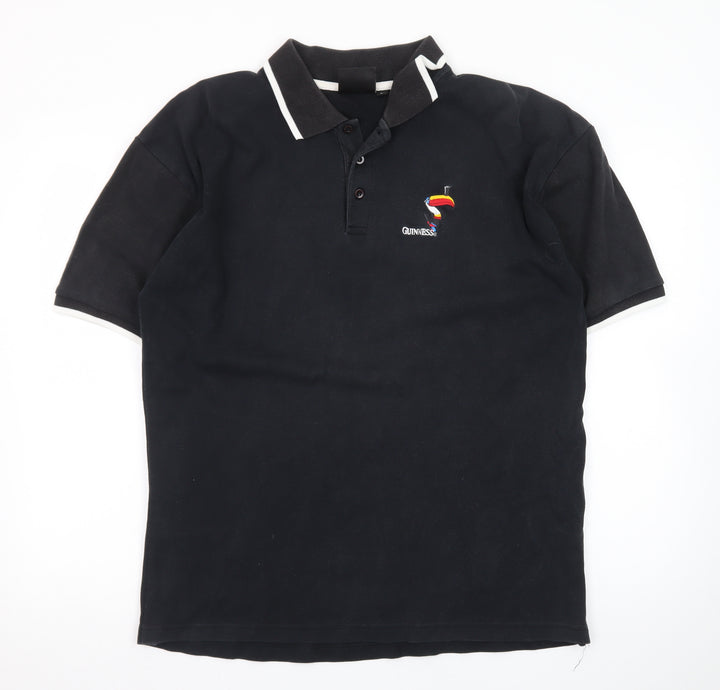 Guinness Men's Black Embroidered Toucan Polo Shirt Size L