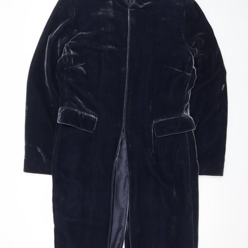 Planet Women's Blue Velvet Long Coat Size 12 Lined Classic Overcoat
