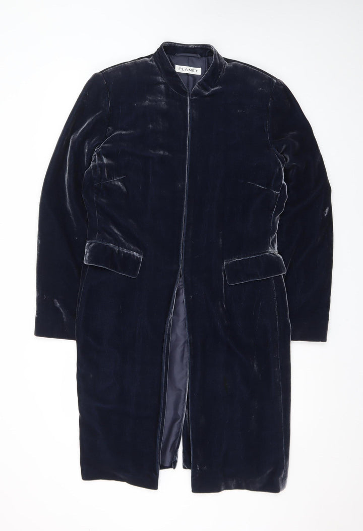 Planet Women's Blue Velvet Long Coat Size 12 Lined Classic Overcoat