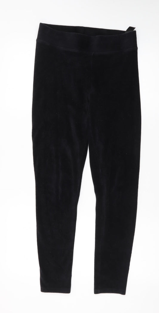 Marks and Spencer Womens Black Velvet Leggings Size 10 Slim Fit