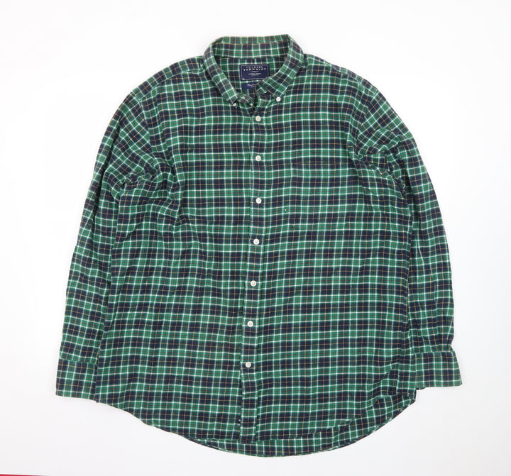 Charles Tyrwhitt Men's Green Check Brushed Cotton Classic Fit Shirt XL