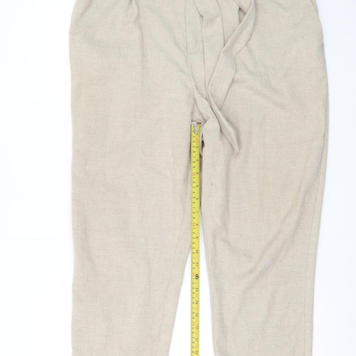 H&M Women’s Beige Paperbag Trousers Size 14 Belted Tapered Pants