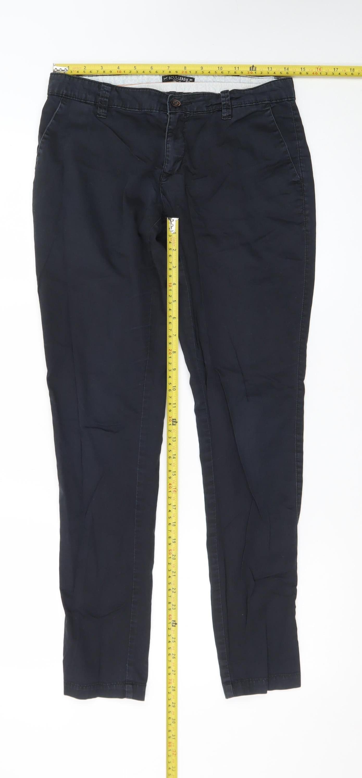 Scullers Men's Blue Chino Trousers Size 30 Slim Tapered Fit