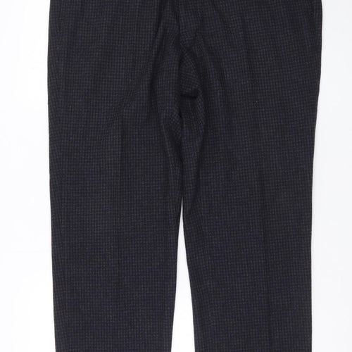 Marks and Spencer Men's Grey Check Wool Blend Chino Trousers 38in Waist 29in Leg