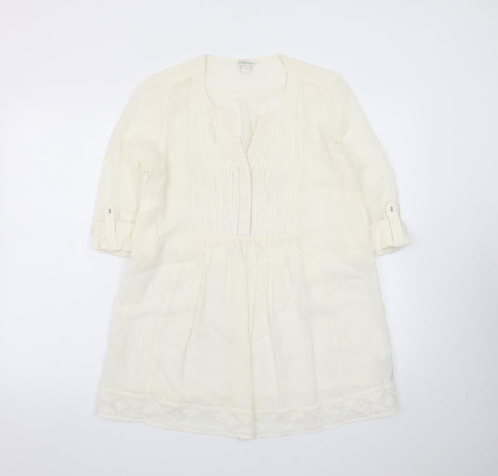 Monsoon Women Ivory 3/4 Sleeve Tunic Blouse Size 8