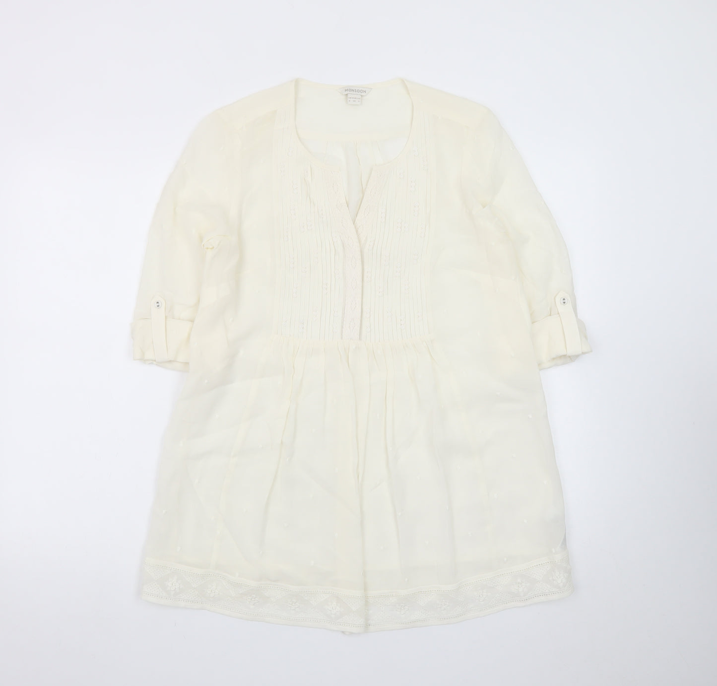 Monsoon Women Ivory 3/4 Sleeve Tunic Blouse Size 8