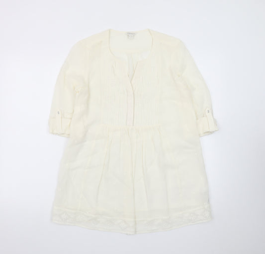 Monsoon Women Ivory 3/4 Sleeve Tunic Blouse Size 8