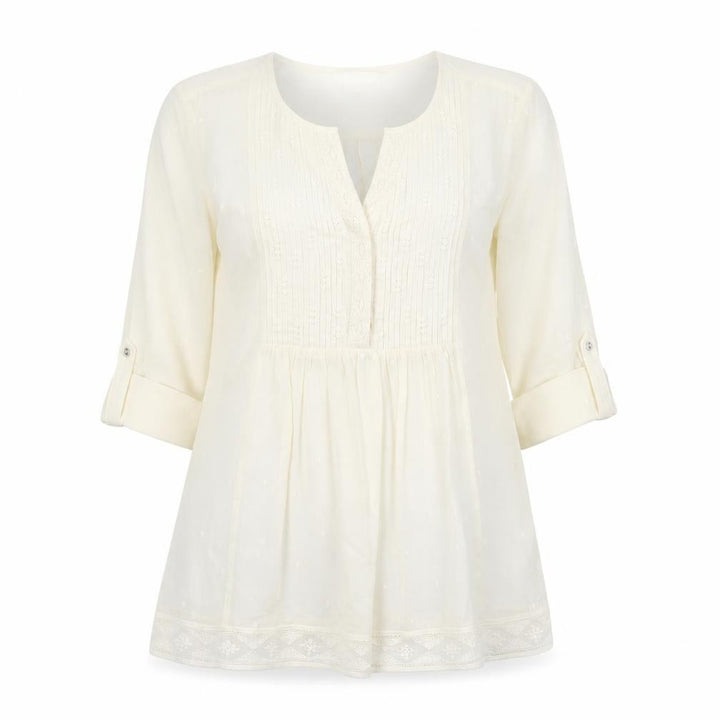 Monsoon Women Ivory 3/4 Sleeve Tunic Blouse Size 8