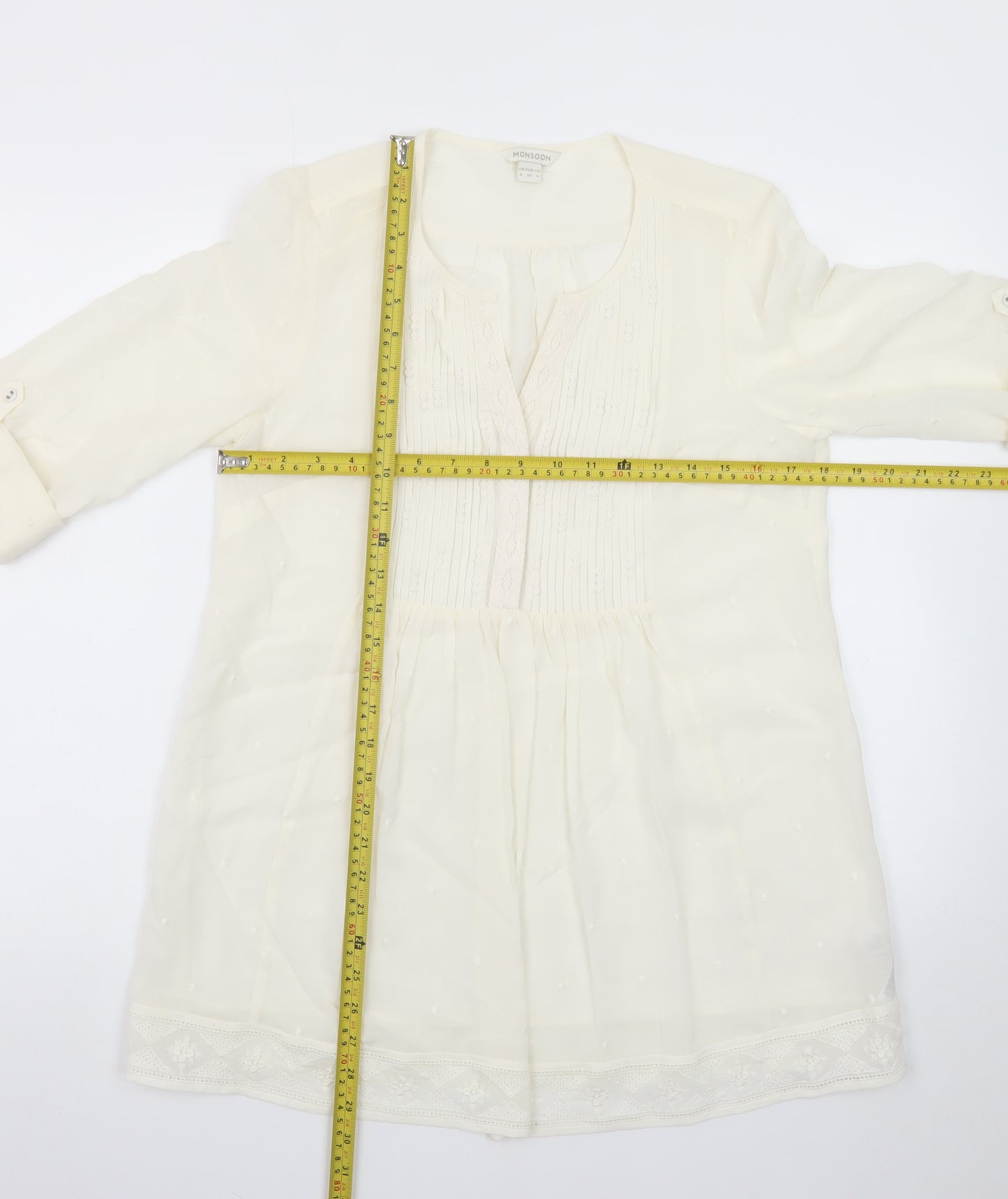 Monsoon Women Ivory 3/4 Sleeve Tunic Blouse Size 8