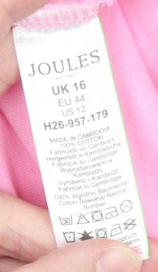 Joules Women’s Pink Orange Ringer Cotton T-Shirt UK 16