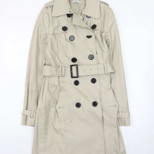 Laura Clement Womens Beige Trench Coat Size 6 Belted Classic Style
