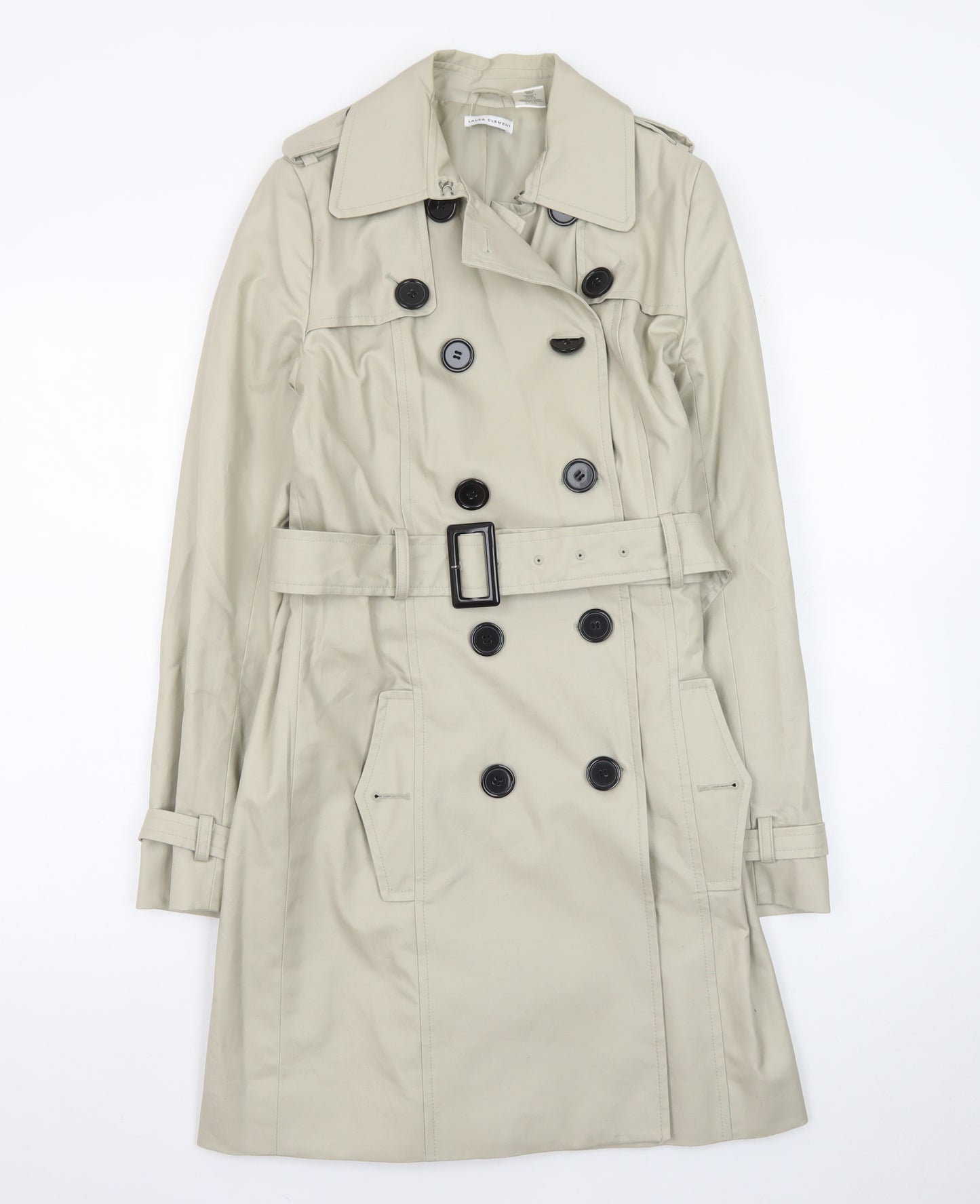 Laura Clement Womens Beige Trench Coat Size 6 Belted Classic Style