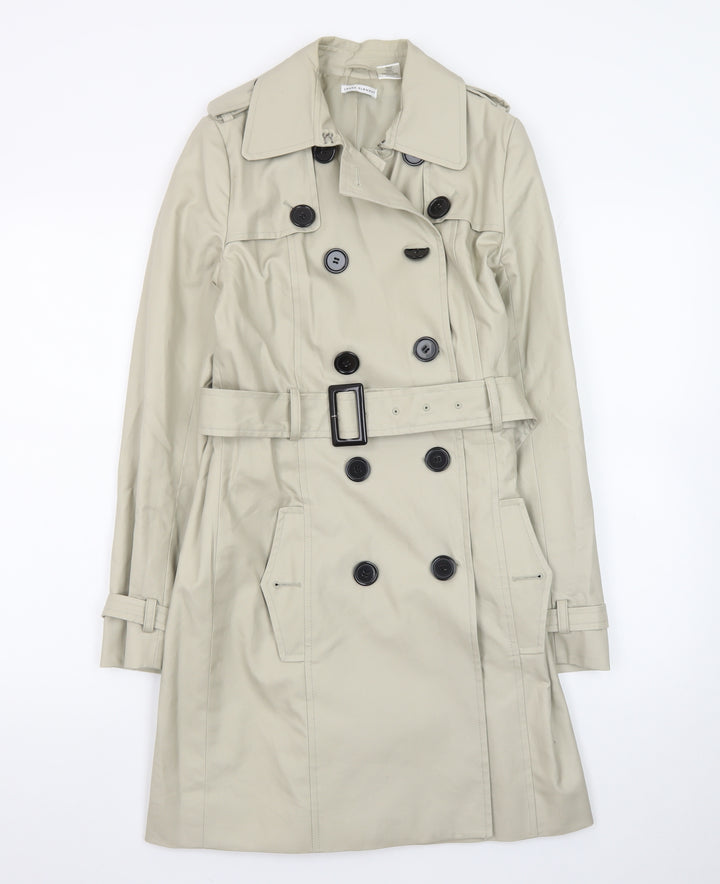 Laura Clement Womens Beige Trench Coat Size 6 Belted Classic Style