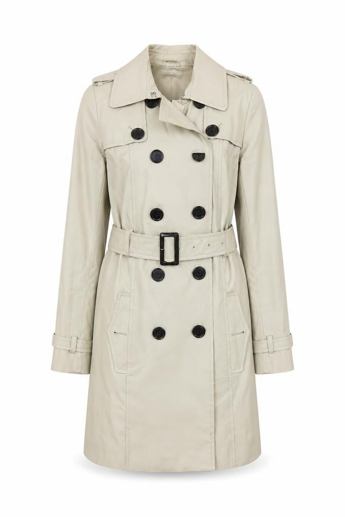 Laura Clement Womens Beige Trench Coat Size 6 Belted Classic Style
