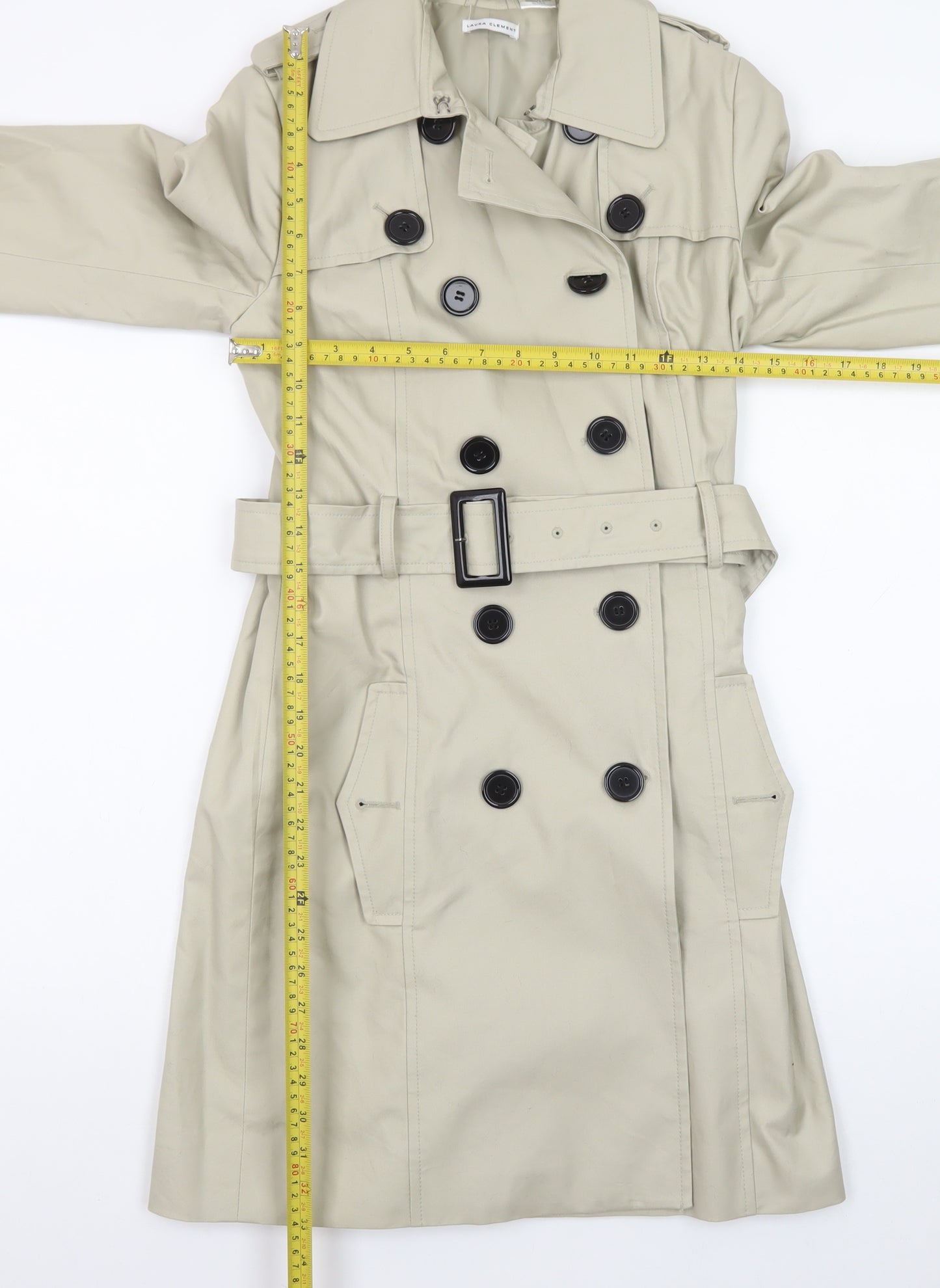 Laura Clement Womens Beige Trench Coat Size 6 Belted Classic Style
