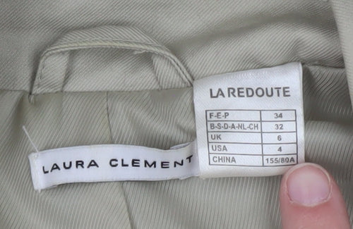 Laura Clement Womens Beige Trench Coat Size 6 Belted Classic Style