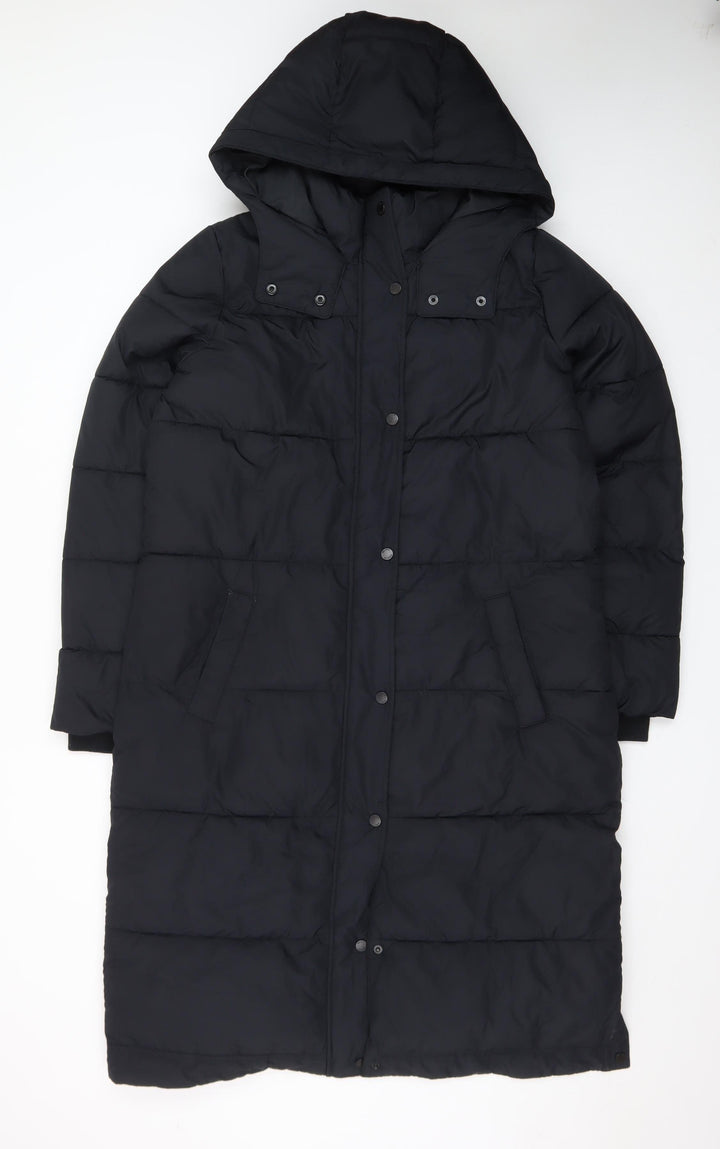 Hollister Women's Black Long Puffer Coat Hooded Size L Winter Warm Jacket
