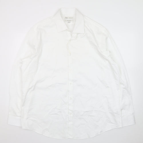 Marks and Spencer Men's White 2XL Regular Fit Cotton Long Sleeve Shirt