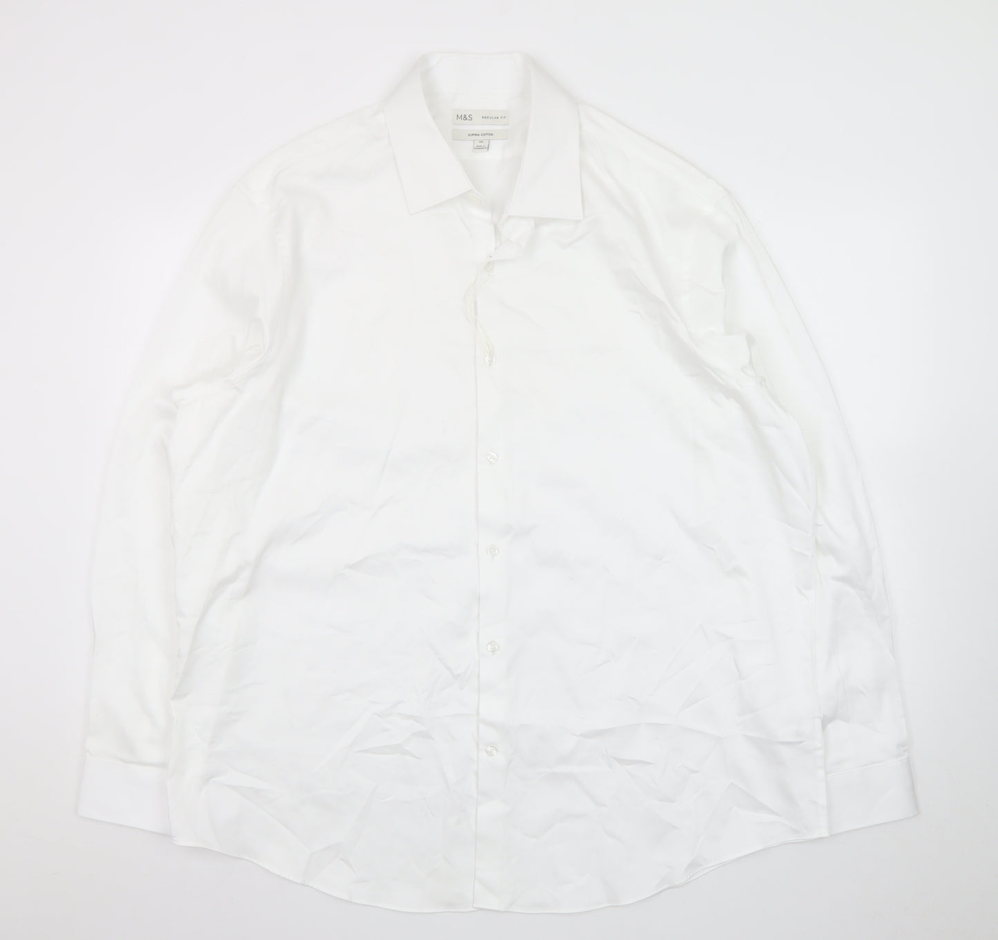 Marks and Spencer Men's White 2XL Regular Fit Cotton Long Sleeve Shirt