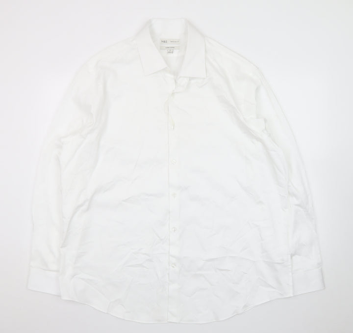 Marks and Spencer Men's White 2XL Regular Fit Cotton Long Sleeve Shirt