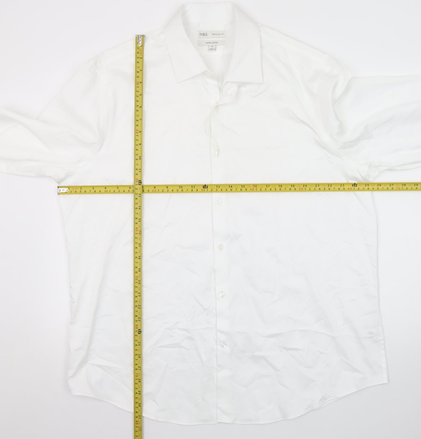 Marks and Spencer Men's White 2XL Regular Fit Cotton Long Sleeve Shirt