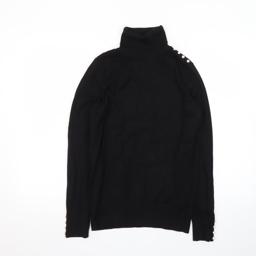 Wallis Women’s Black Roll Neck Button Detail Knit Jumper Size 10