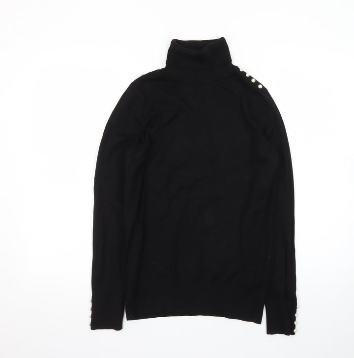 Wallis Women’s Black Roll Neck Button Detail Knit Jumper Size 10