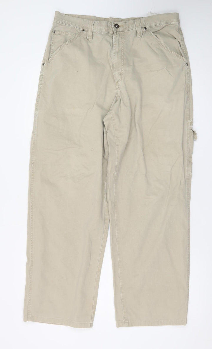 Wrangler Men's Beige Cargo Trousers Size 32x34 Cotton Relaxed Fit