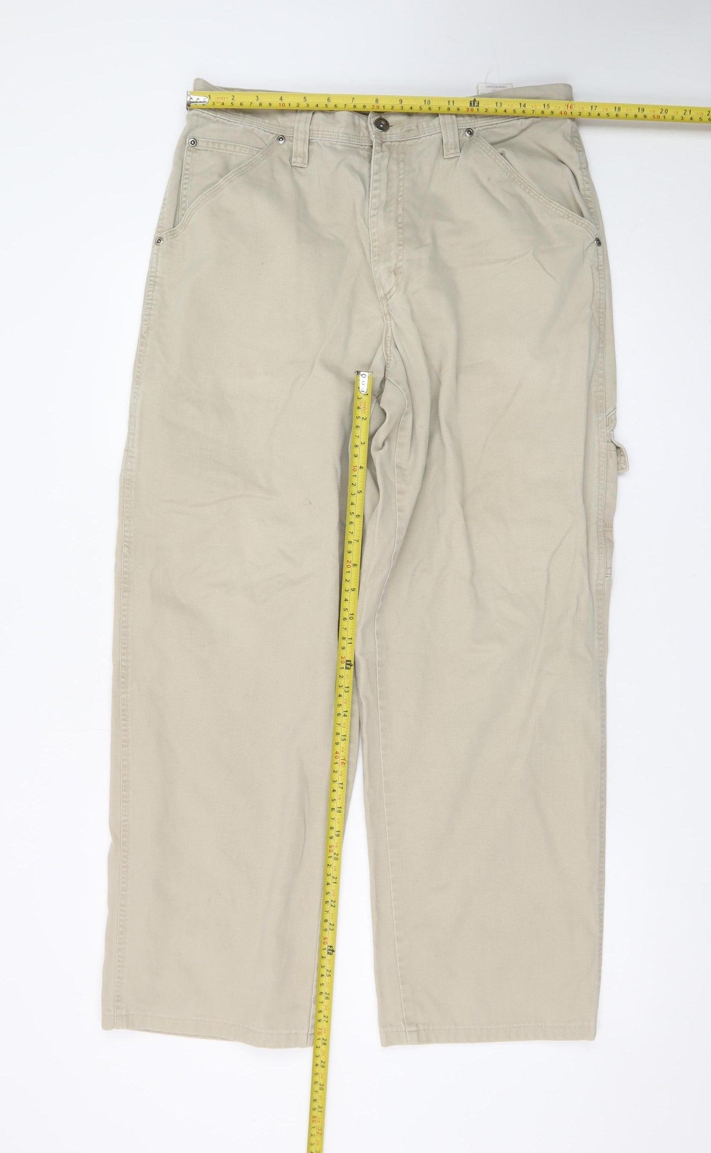 Wrangler Men's Beige Cargo Trousers Size 32x34 Cotton Relaxed Fit