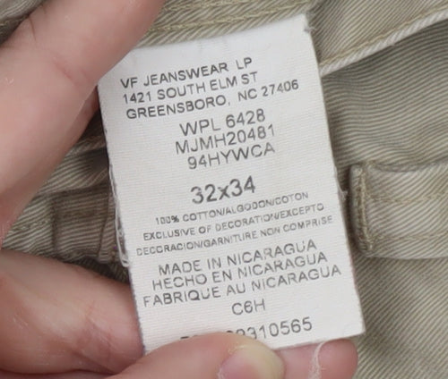 Wrangler Men's Beige Cargo Trousers Size 32x34 Cotton Relaxed Fit