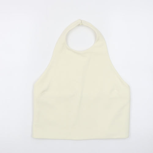 Zara Women Ivory Halter Camisole Stretch Jersey Tank Top Size L