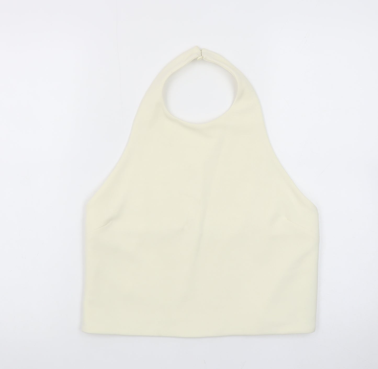 Zara Women Ivory Halter Camisole Stretch Jersey Tank Top Size L