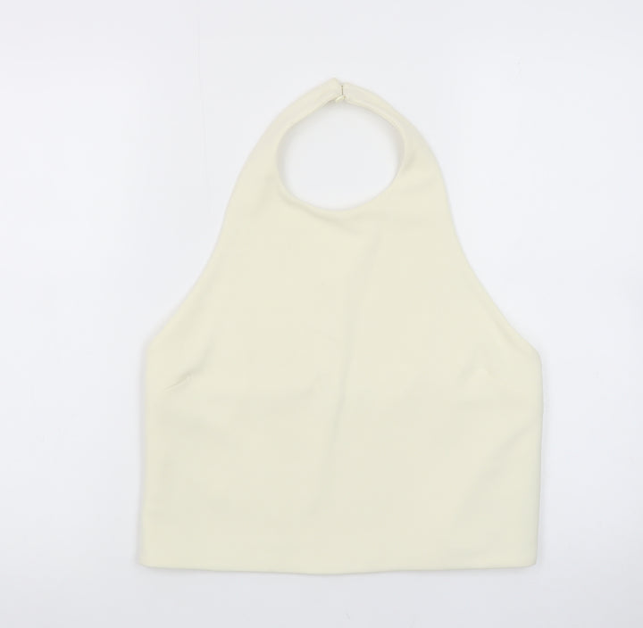 Zara Women Ivory Halter Camisole Stretch Jersey Tank Top Size L