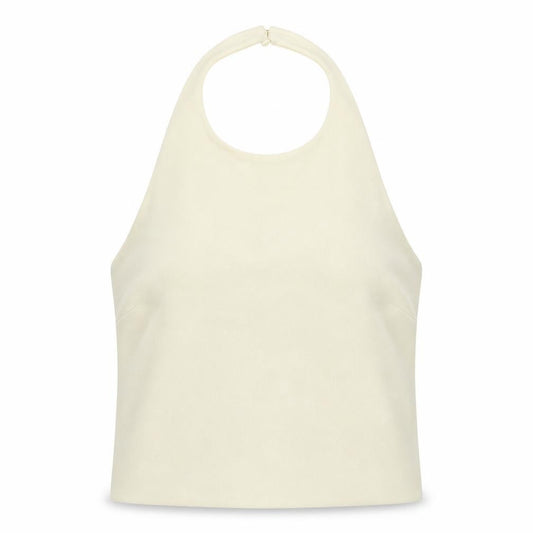 Front view of Zara Women Ivory Halter Camisole Stretch Jersey Tank Top, size L