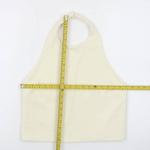 Zara Women Ivory Halter Camisole Stretch Jersey Tank Top Size L