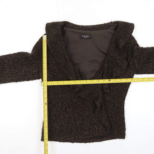 Principles Women Brown Size 10 V-Neck Ruffle Knit Cardigan