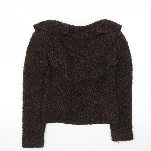 Principles Women Brown Size 10 V-Neck Ruffle Knit Cardigan