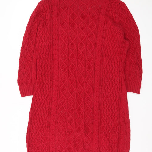 Monsoon Women’s Red Knit Jumper Dress M Crew Neck 3/4 Sleeve