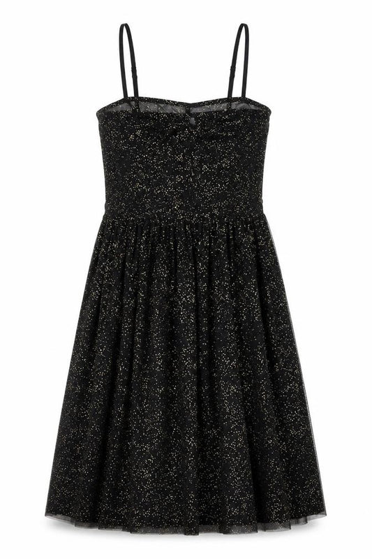 Front view of H&M Divided Women's Black Glitter Fit & Flare Dress, size 10