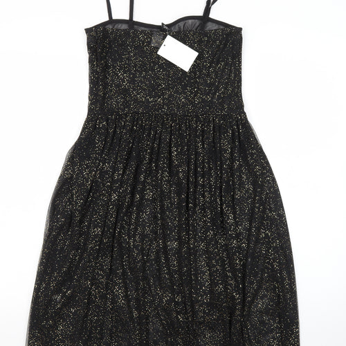 H&M Divided Women's Black Glitter Fit & Flare Dress Size 10