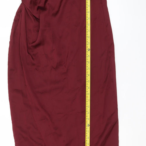 PrettyLittleThing Women’s Red Satin Midi Slip Dress Size 8