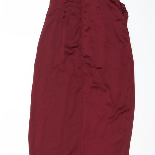 PrettyLittleThing Women’s Red Satin Midi Slip Dress Size 8
