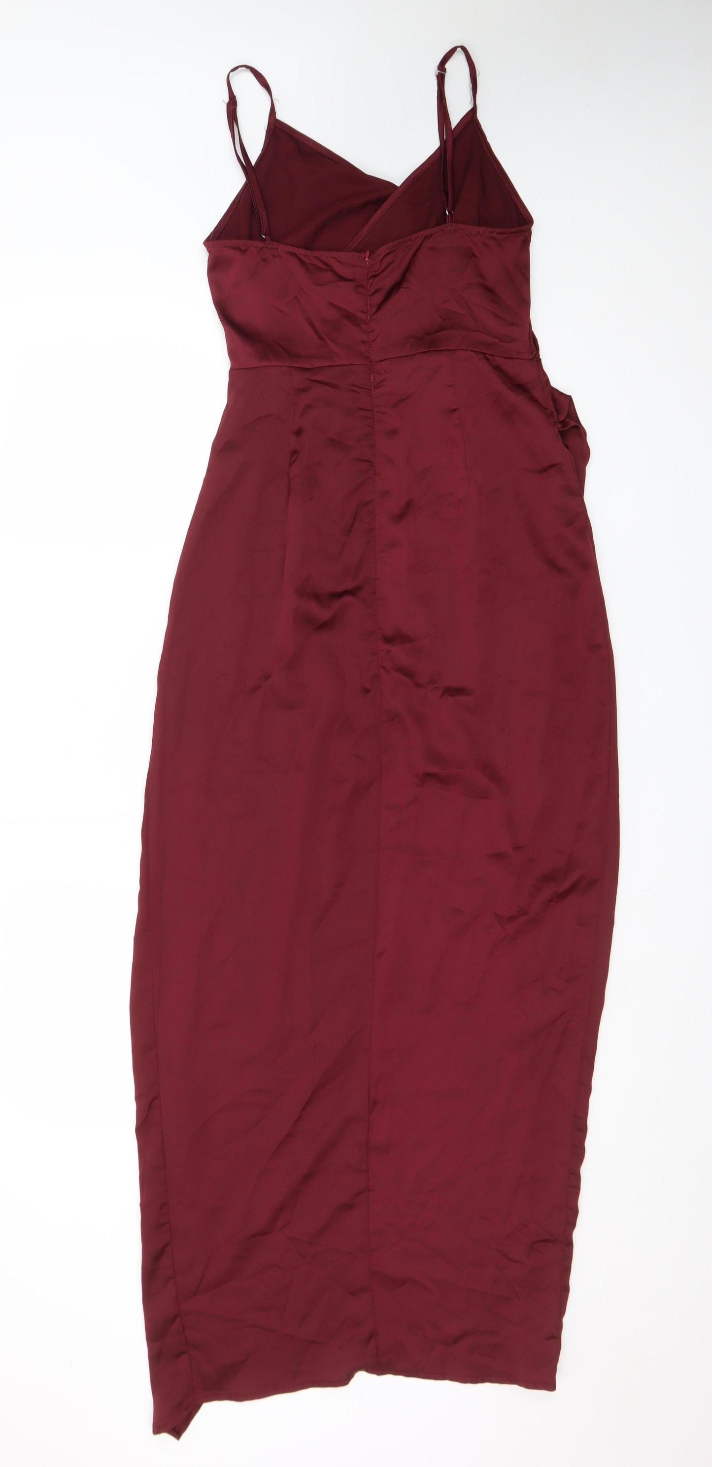 PrettyLittleThing Women’s Red Satin Midi Slip Dress Size 8
