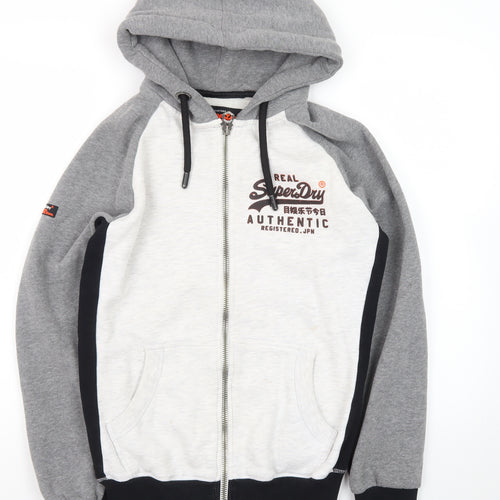 Superdry Men's Grey Full Zip Hoodie S Logo Fleece Classic Style