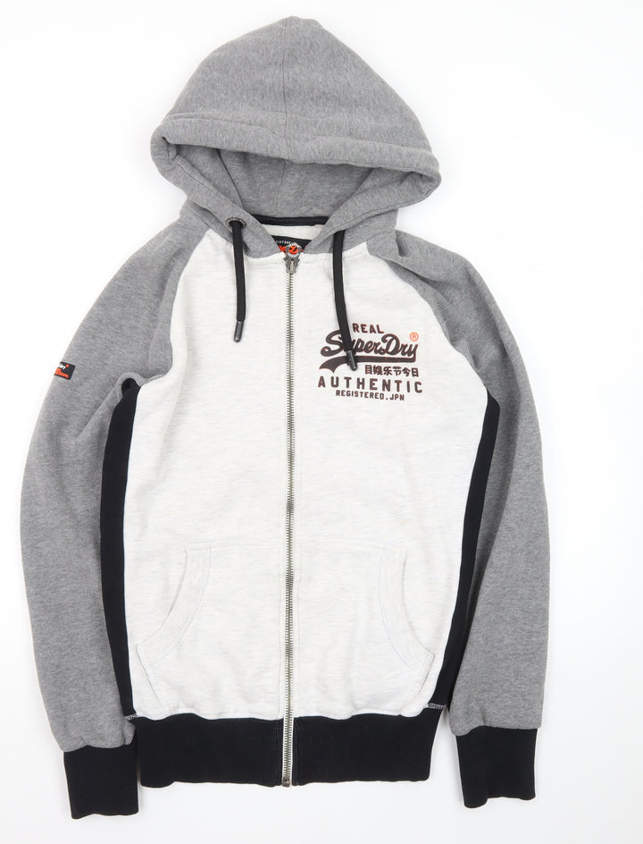 Superdry Men's Grey Full Zip Hoodie S Logo Fleece Classic Style