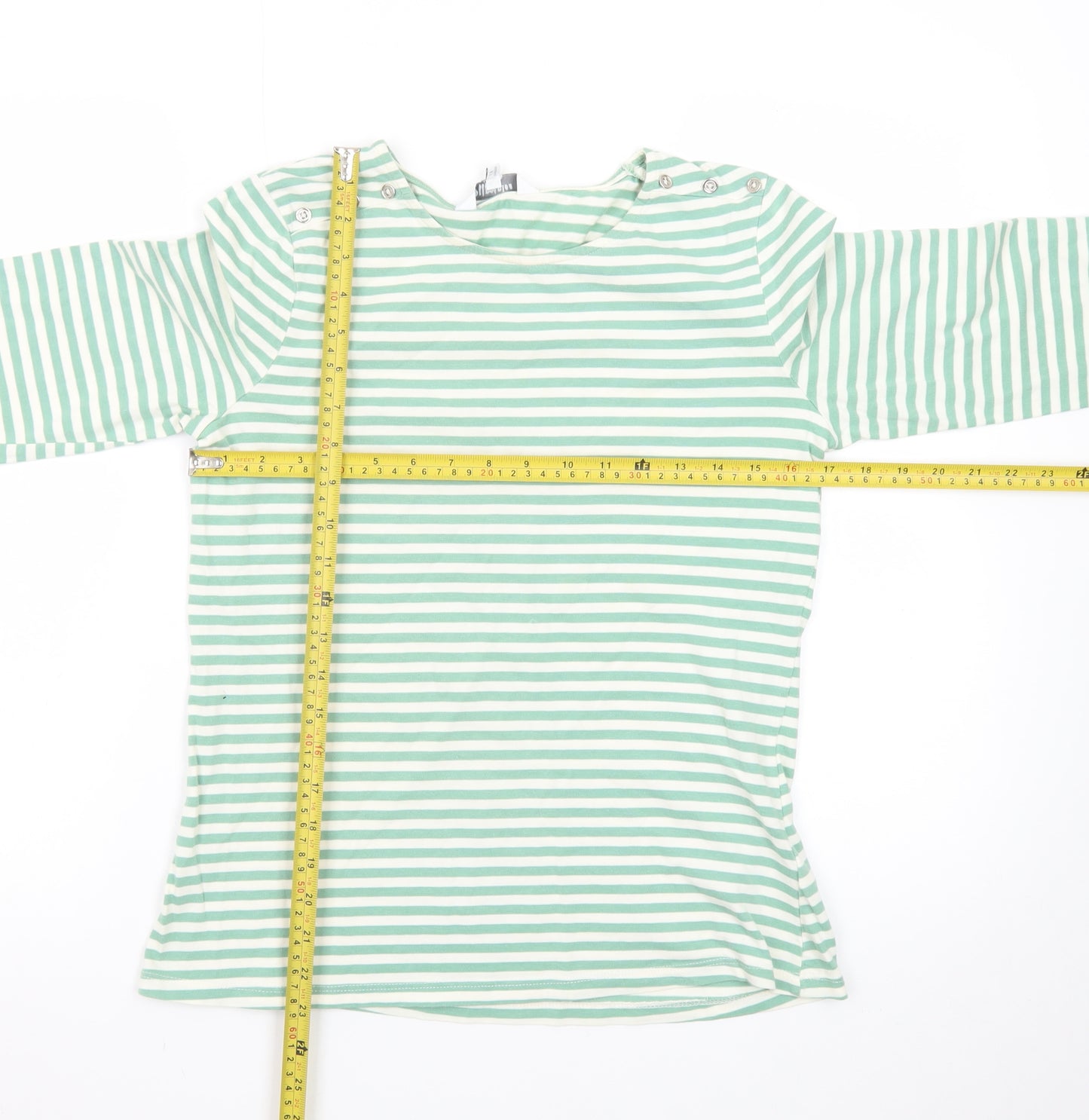 Principles Petite Women's Green Striped 3/4 Sleeve Cotton T-Shirt Size 12