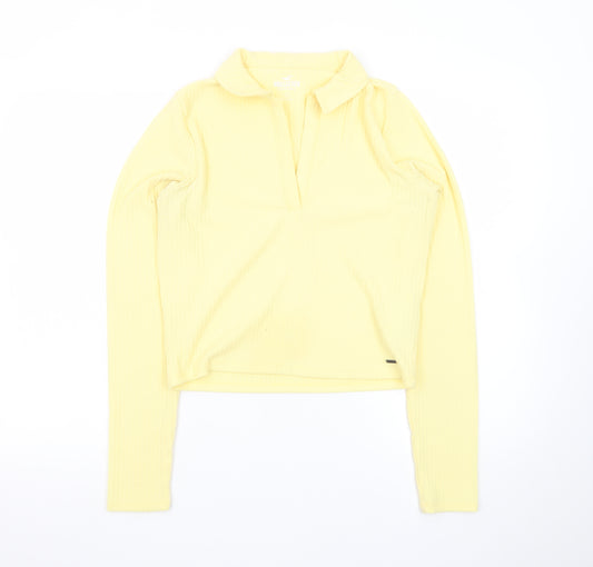 Hollister Womens Yellow Collared Henley Knit Jumper Size L