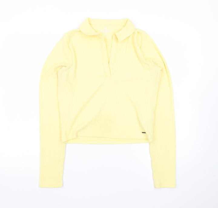 Hollister Womens Yellow Collared Henley Knit Jumper Size L