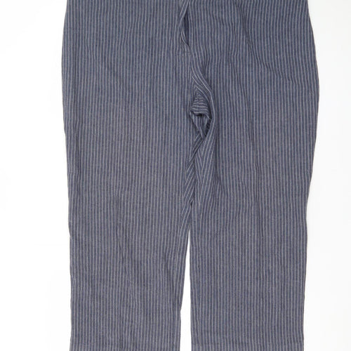Marks and Spencer Women’s Blue Striped Cropped Linen Trousers UK 20