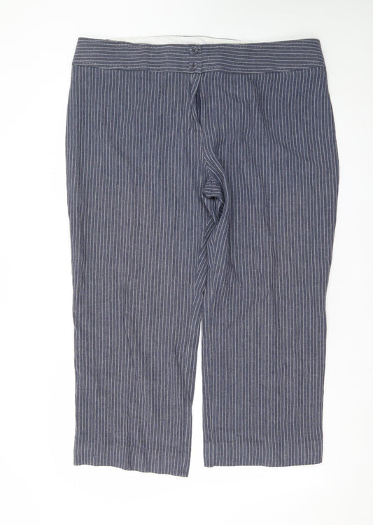 Marks and Spencer Women’s Blue Striped Cropped Linen Trousers UK 20